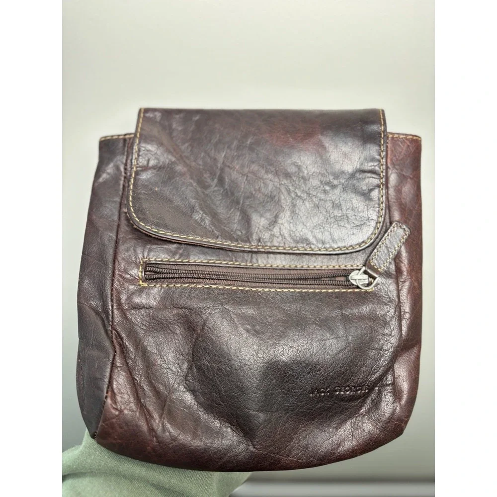 Jack Georges Leather Crossbody Bag Voyager Traveler Messenger Brown Boho